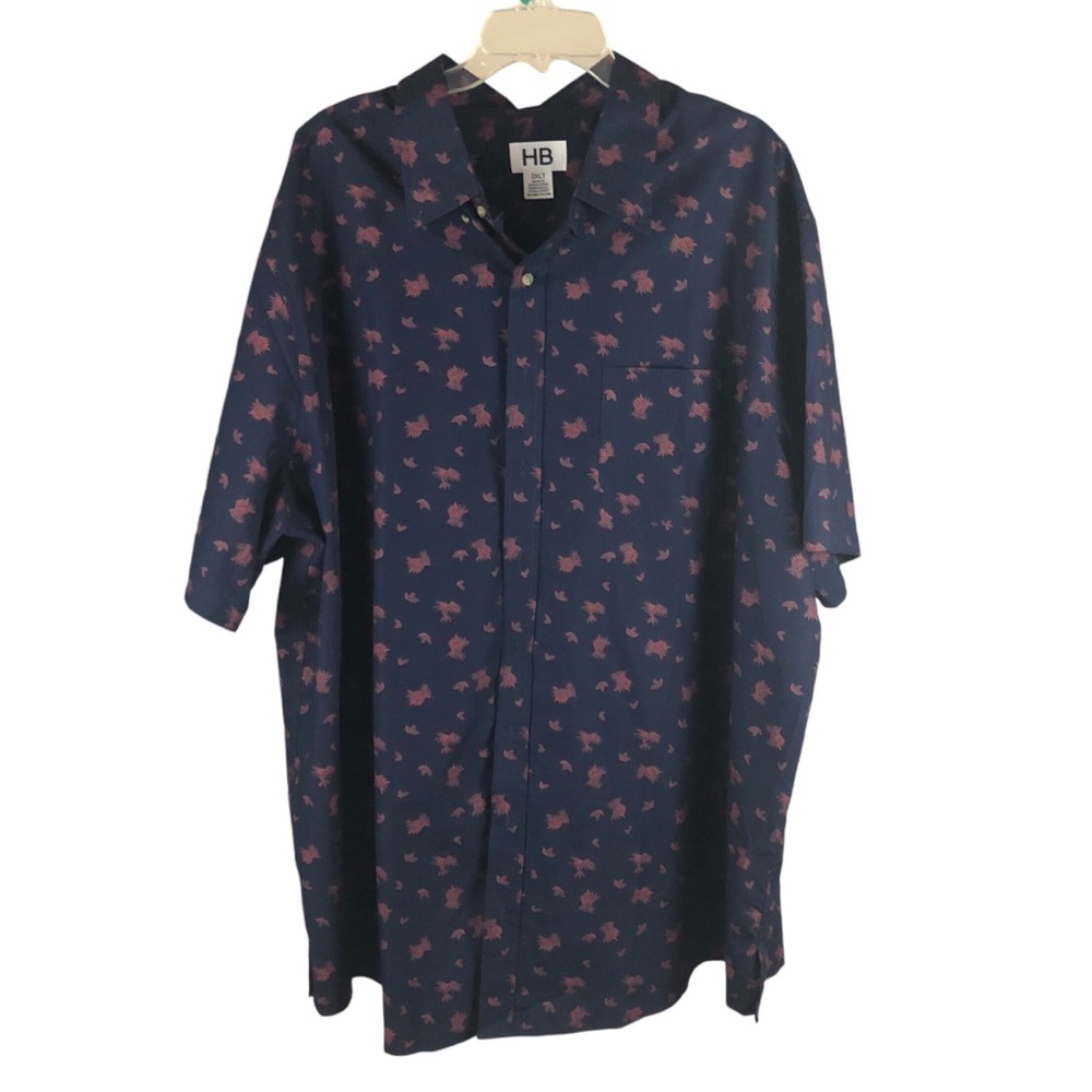 Men's Harbor Bay Navy Blue Pink Floral Patterned button-down shirt. Size XLT